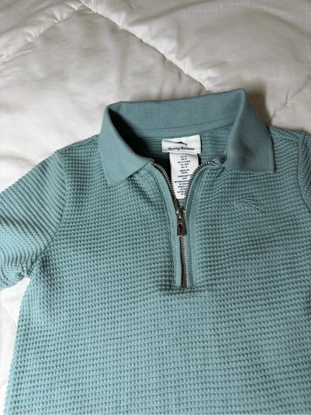 Tommy Bahama Kids' Short Sleeve Zip Polo in teal